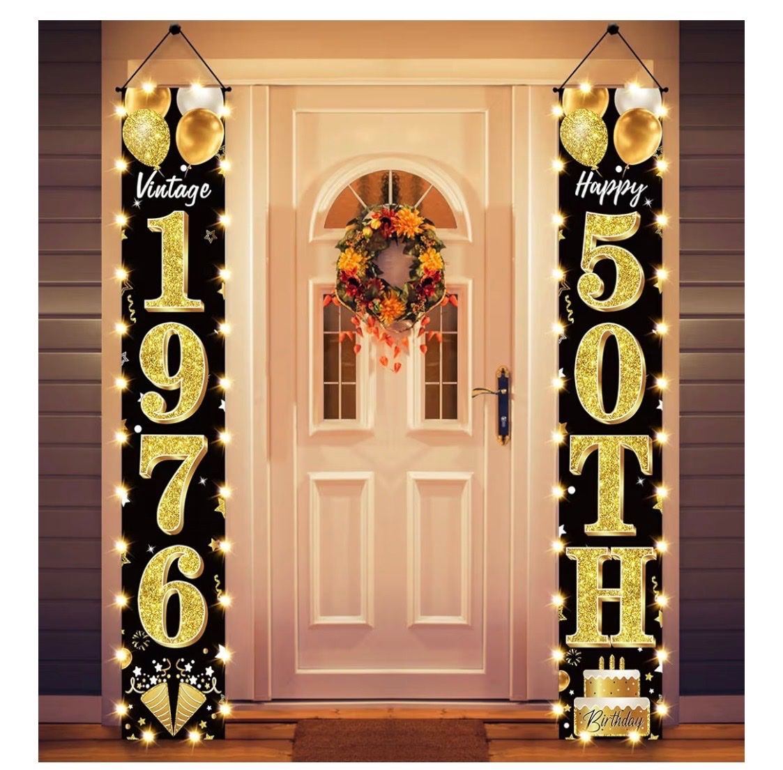 50th Birthday Party Decorations: 1976 Door  Banner, Dinnerware, and Centerpiece Blocks Set