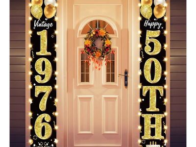 50th Birthday Party Decorations: 1976 Door Banner, Dinnerware, and Centerpiece Blocks Set