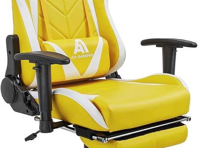 AA Products Gaming Chair - High Back Ergonomic Racing Chair with Footrest, Lumbar Support & Swivel - YellowWhite