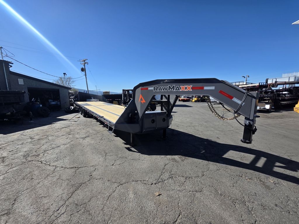 2026 RawMaxx 36' FDXD Gooseneck 24K with Hydraulic Jacks Flatbed Equipment Trailer