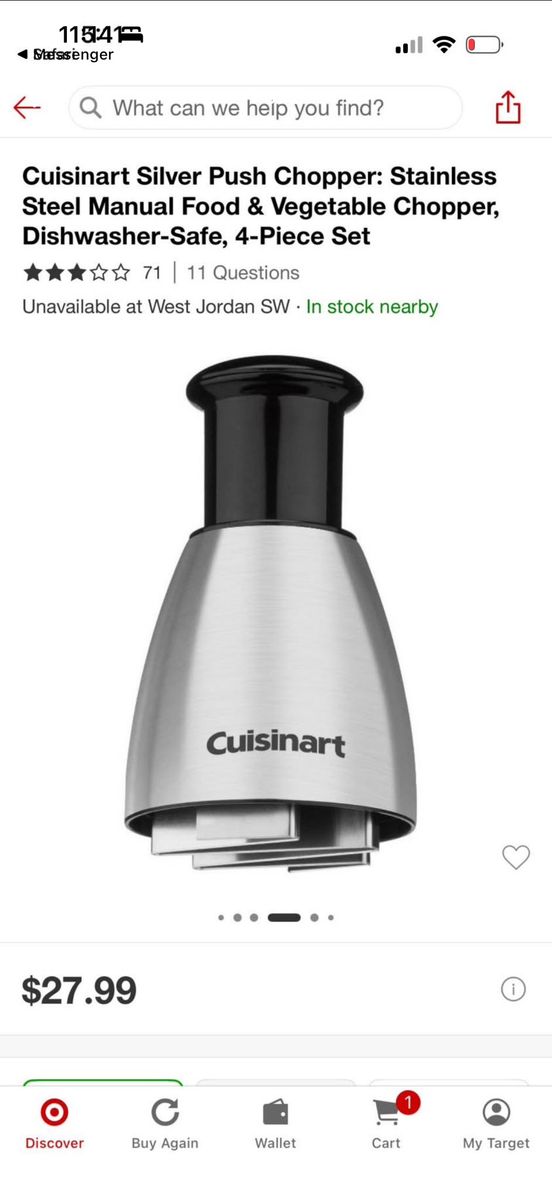 Cuisinart Silver Push Chopper: Stainless Steel Manual Food & Vegetable Chopper, Dishwasher-Safe