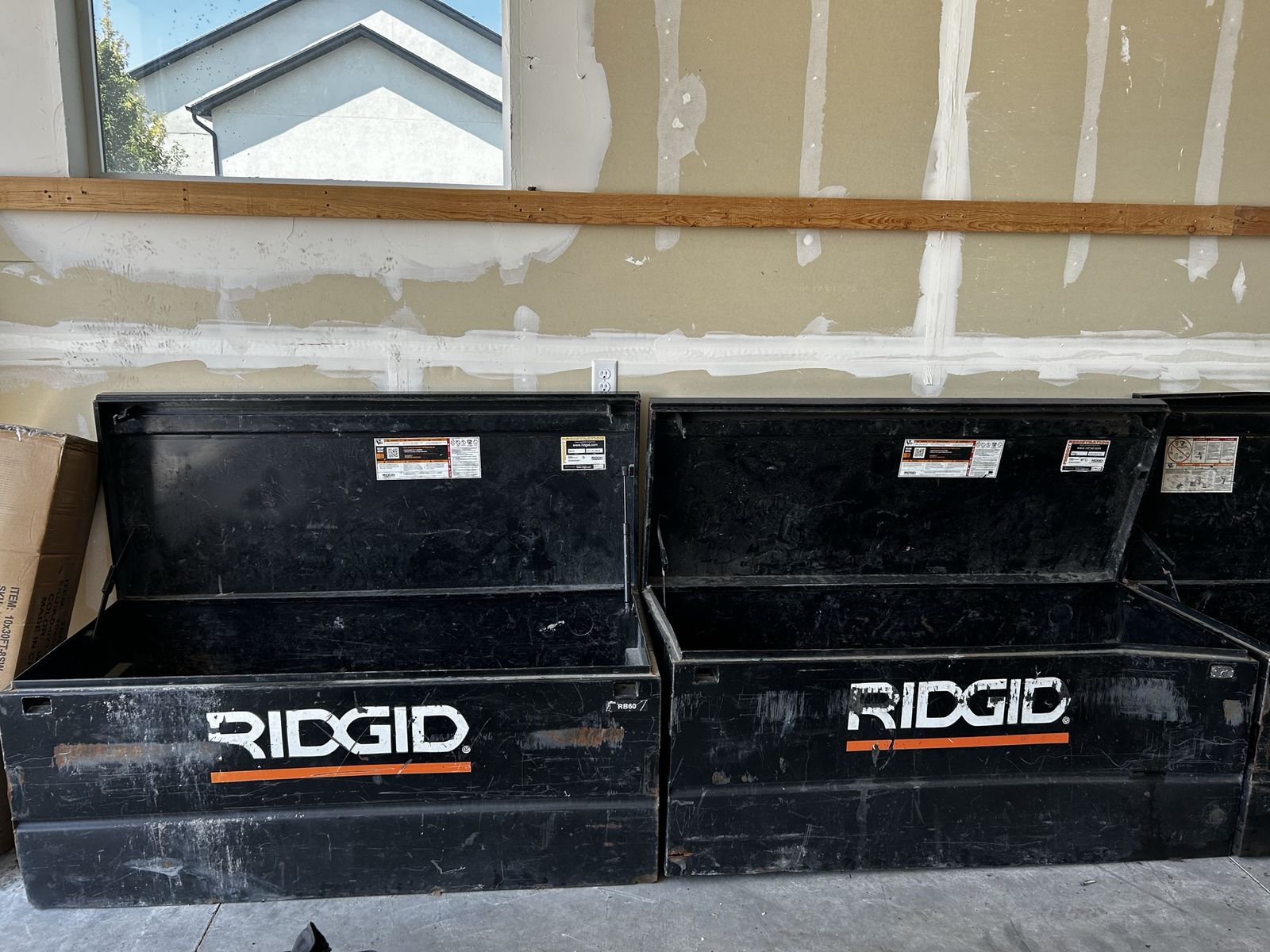 RIDGID (2) 60” Jobsite Tool Boxes - Heavy-Duty Steel, Lockable,