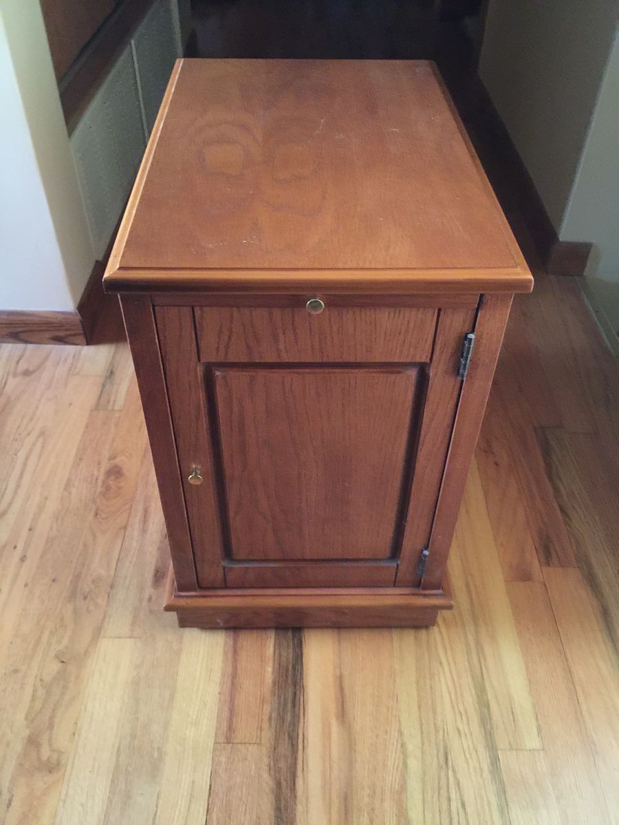 Wooden End Table with Cabinet Storage,Slide-Out Shelf and Magazine Rack