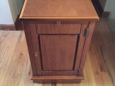 Wooden End Table with Cabinet Storage,Slide-Out Shelf and Magazine Rack