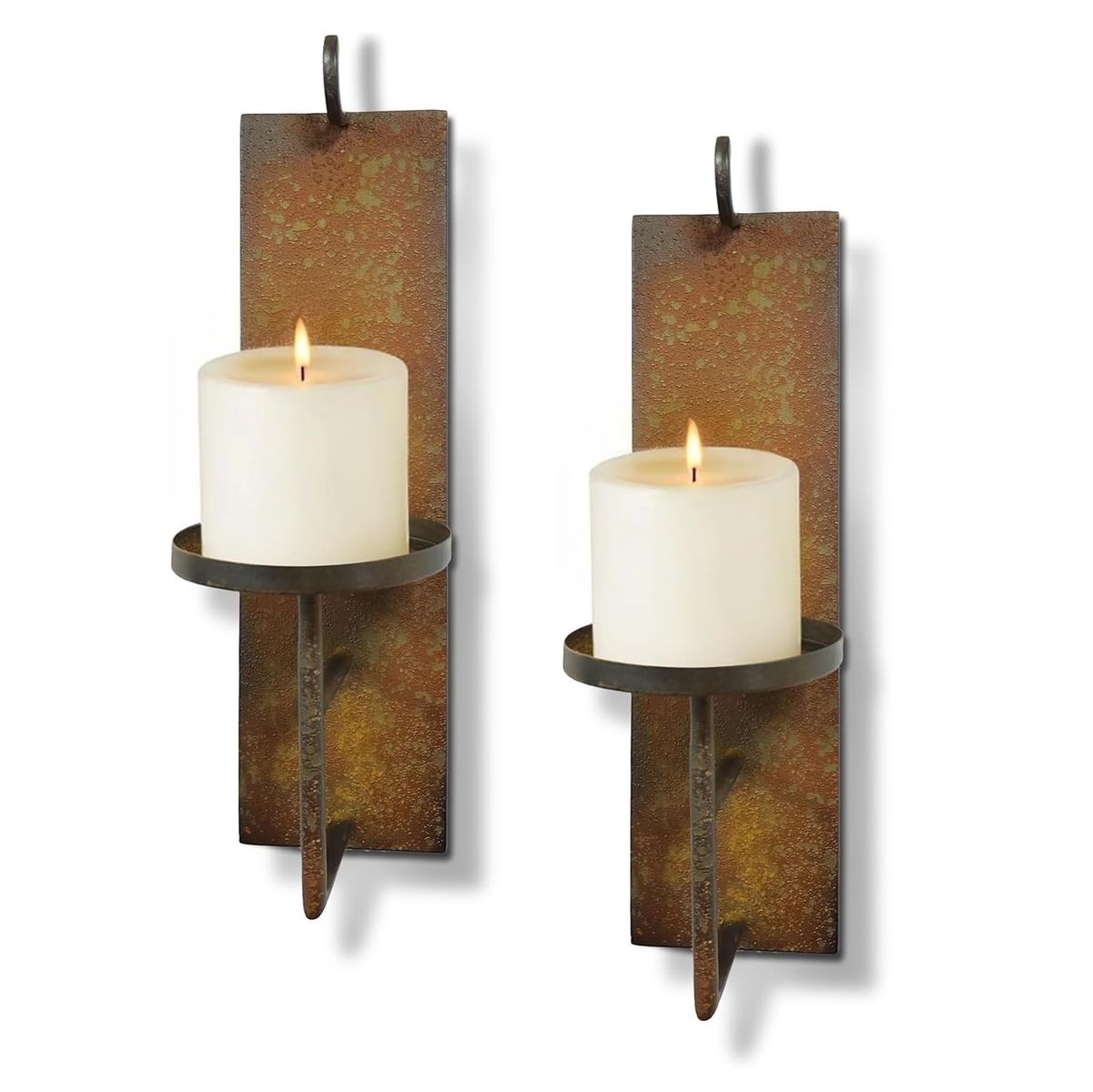 Rustic Bronze Metal Wall Sconces - Set of 2 Candle Holders for Indoor/Outdoor Decor
