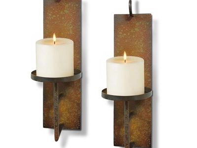 Rustic Bronze Metal Wall Sconces - Set of 2 Candle Holders for Indoor/Outdoor Decor