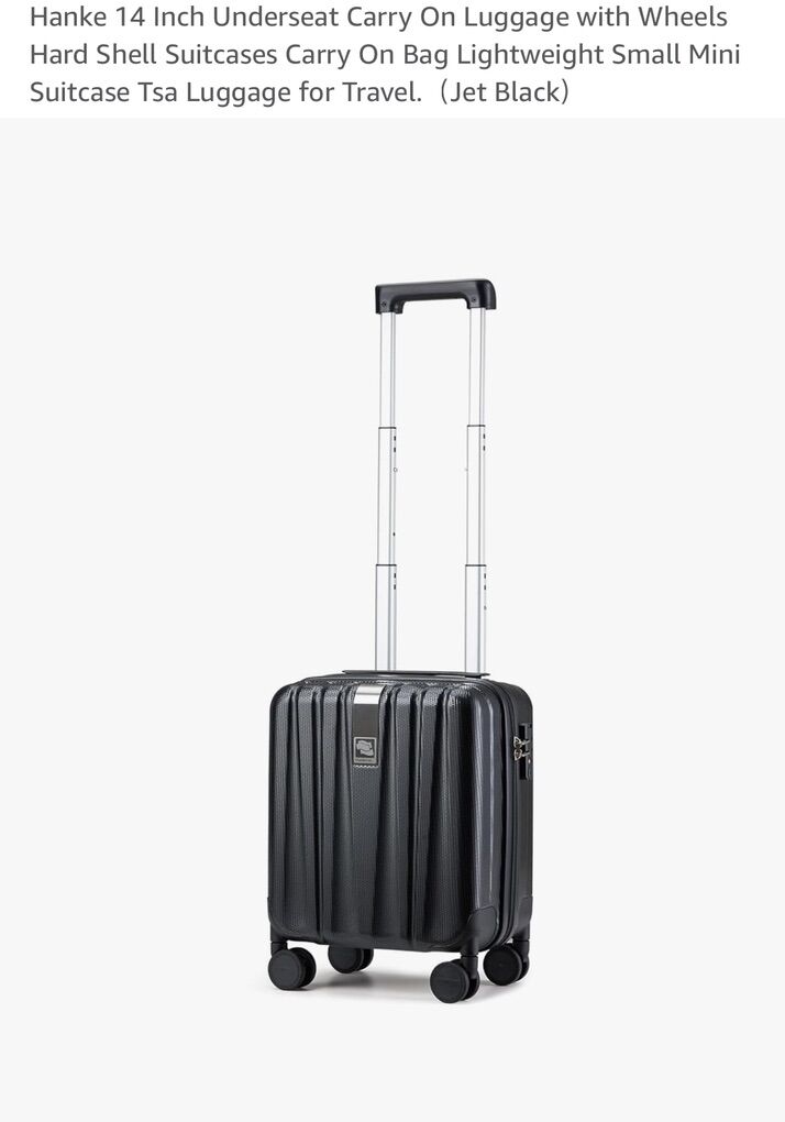 14 Inch Underseat Carry on Luggage, Black, New
