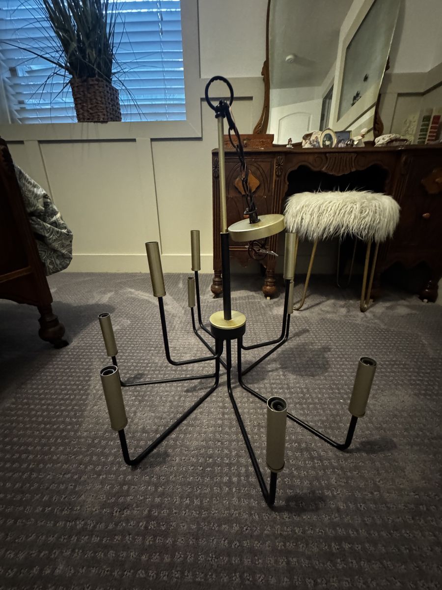 Brass and Black Chandelier $25