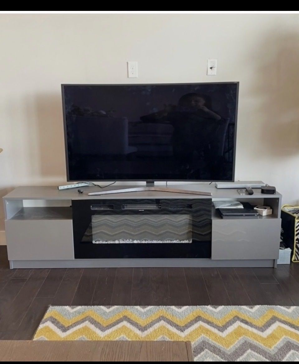 Modern Gray Entertainment Center with Electric Fireplace - TV Stand Media Console