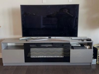 Modern Gray Entertainment Center with Electric Fireplace - TV Stand Media Console