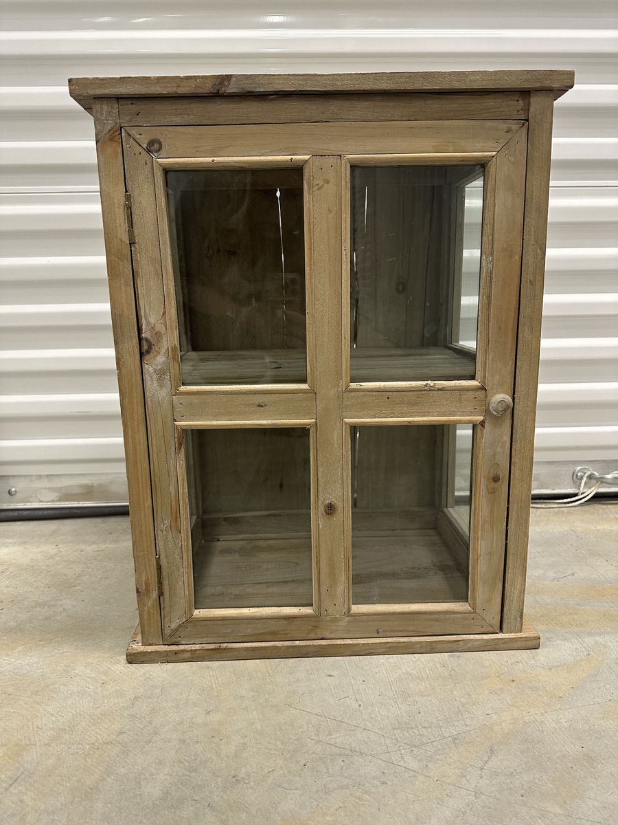 Rustic Wood Glass-Front Display Cabinet