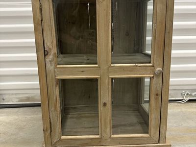 Rustic Wood Glass-Front Display Cabinet