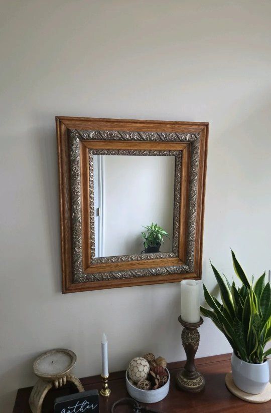 Ornate Wood Framed Wall Mirror - Decorative Accent for Home Decor