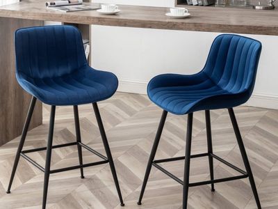 Velvet Blue Counter Height Luxury Bar Stools - Set of 2