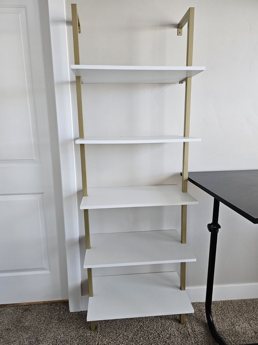 (Set of 2) White & Gold 5-Tier Ladder Bookcases