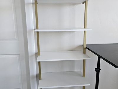 (Set of 2) White & Gold 5-Tier Ladder Bookcases