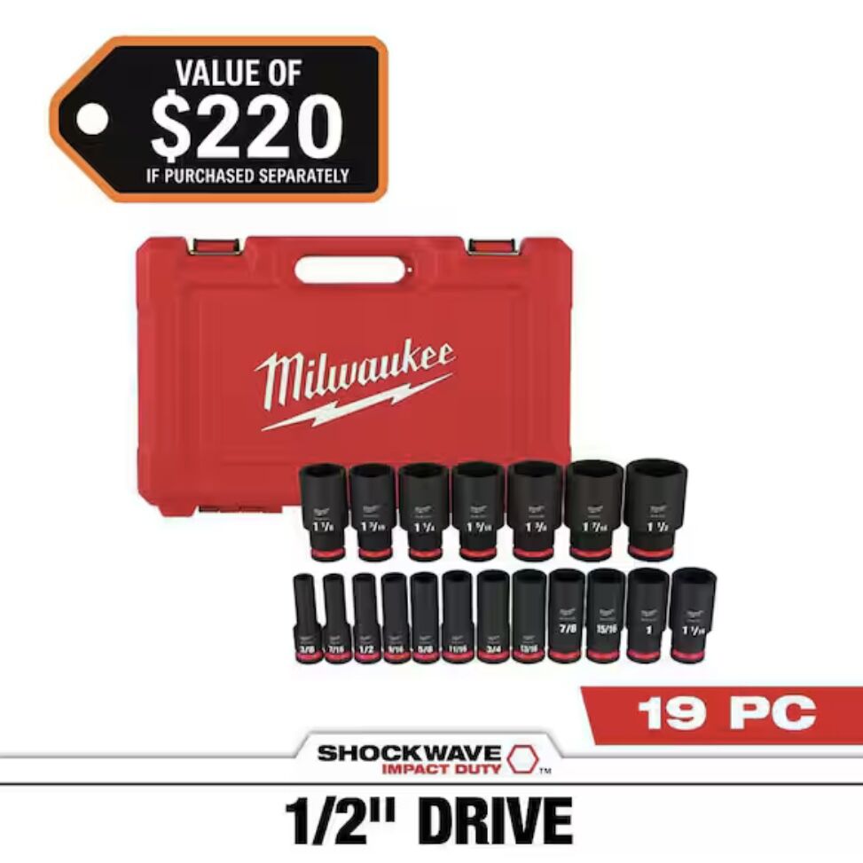 Milwaukee SHOCKWAVE 1/2 in. Drive SAE 6 Point Impact Socket Set (19-Piece)