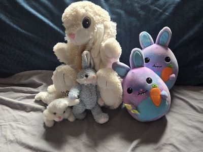 Assorted Plush Bunny Rabbit Stuffed Animal Toy Lot - Squishmallow & Others, Good Condition