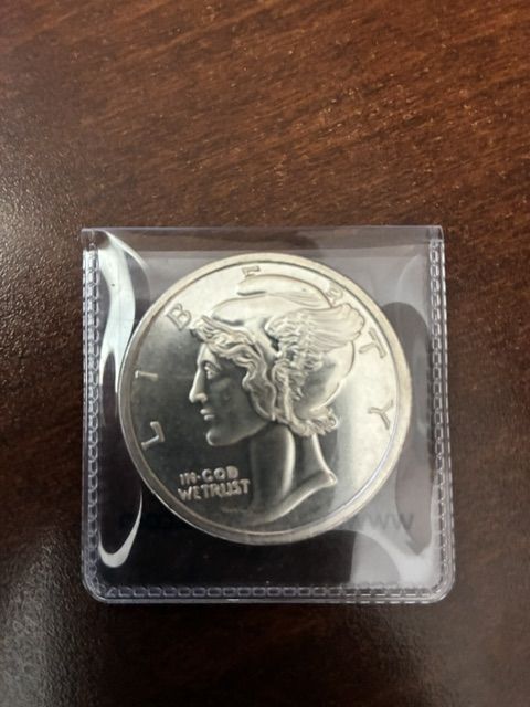 1 oz .999 Fine Silver Round Mercury Dime Design in Protective Sleeve