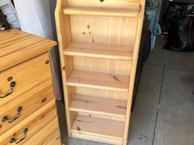 Rustic Pine Wood Furniture Set: Headboard, Dresser, and Shelf with Heart Cut-out
