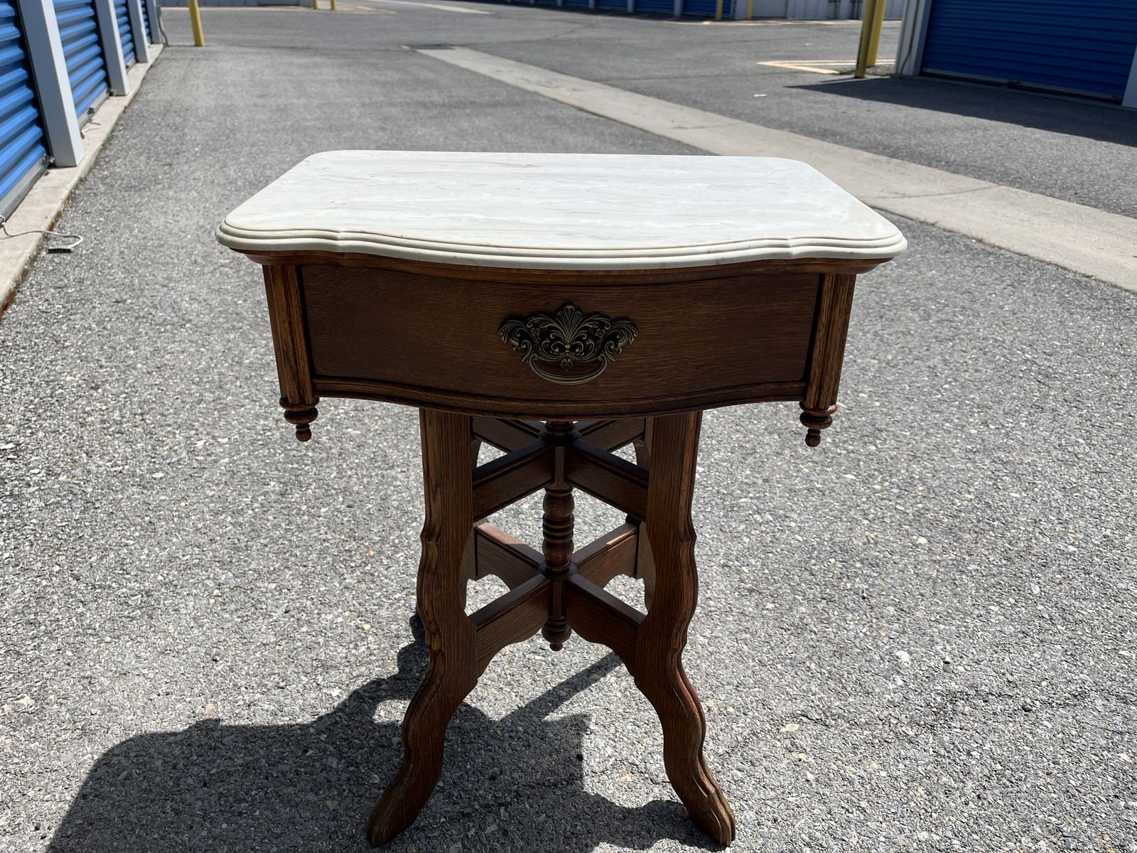 Vintage Solid Wood Accent Table with Genuine Marble Top – $50