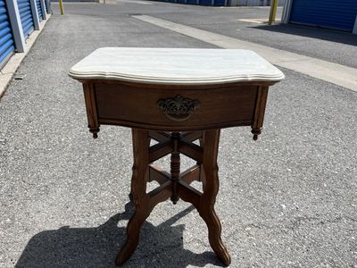 Vintage Solid Wood Accent Table with Genuine Marble Top – $50