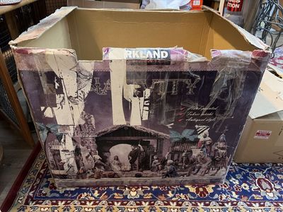 Kirkland Vintage Signature Hand-Painted Fabric Mache Nativity Set Scene in Original Box- Box is extremely heavy-two person lift