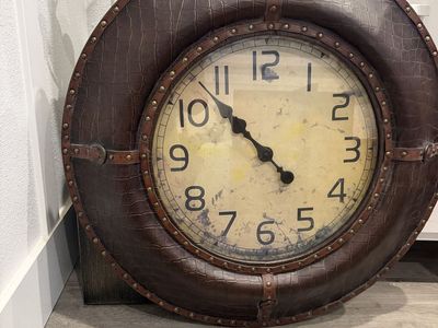 Large Rustic Leather-Wrapped Wall Clock