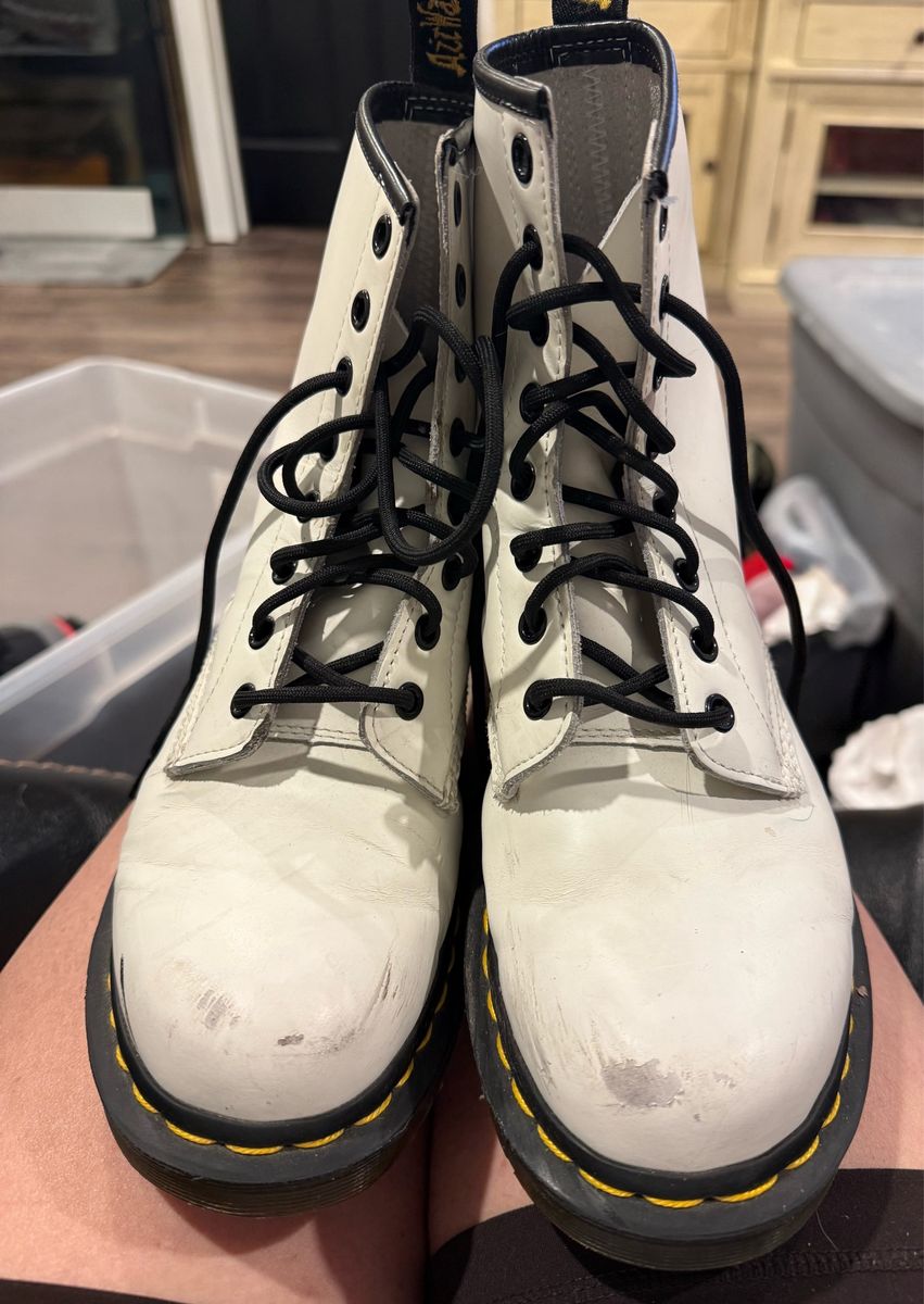 Dr. Martens 1460 Air Wair   Leather Combat Boots White US S 8L