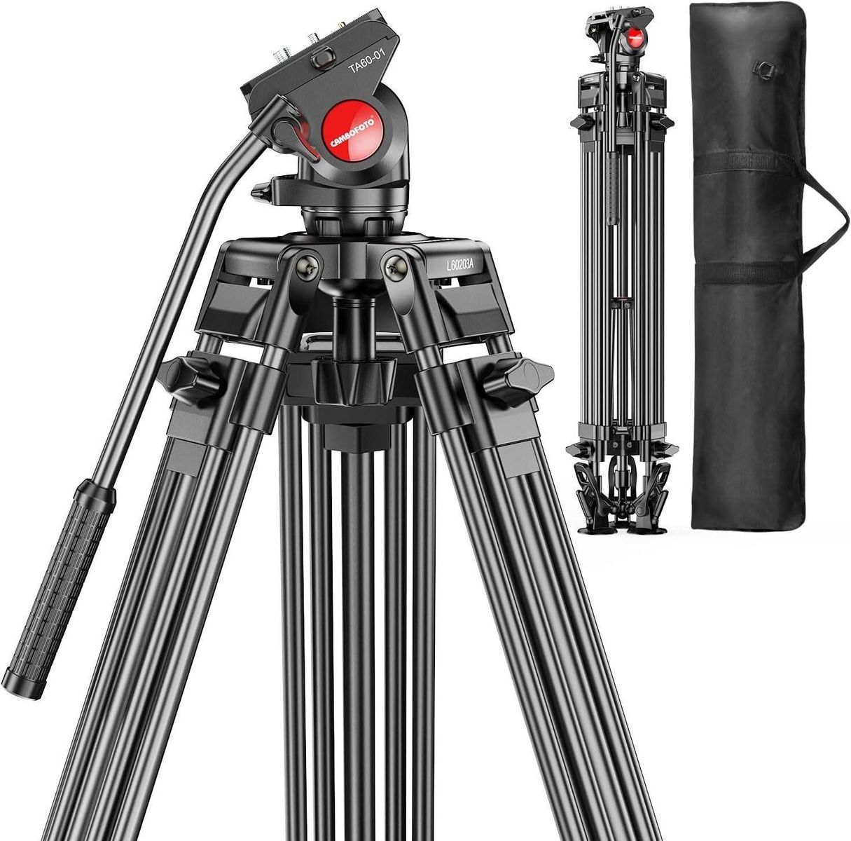 CAMBOFOTO Heavy Duty Video Tripod with Fluid Head (Model L60203A / TA60-01)