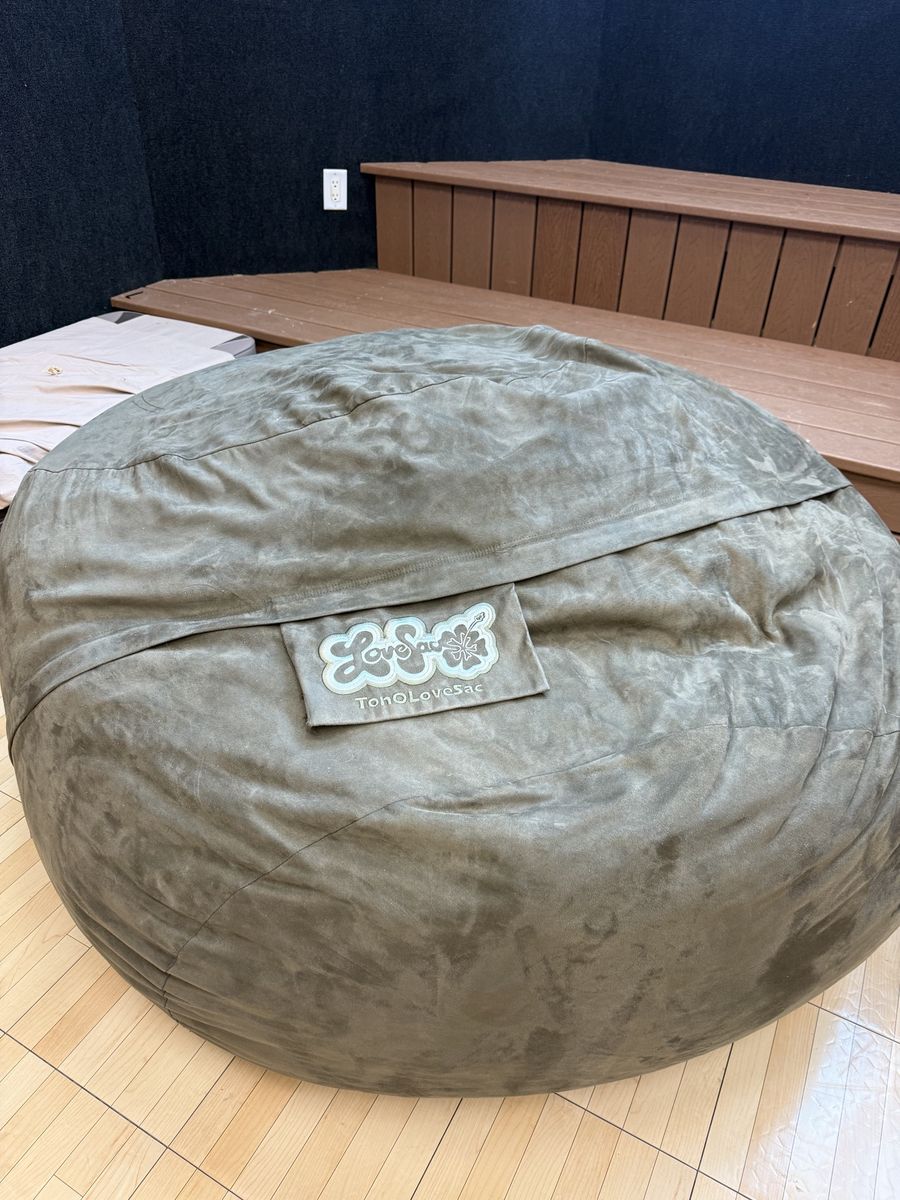 LoveSac Ton of Luv Lovesac Bean Bag Chair - Extra Large, Comfy Suede-like Fabric - Gray/Tan/Green