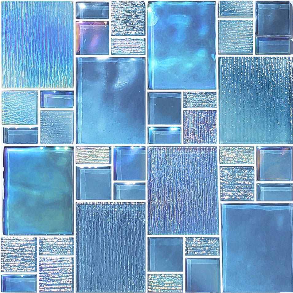 Premium Avalon Blue Mixed Glass Mosaic Tile — Mesh-Backed