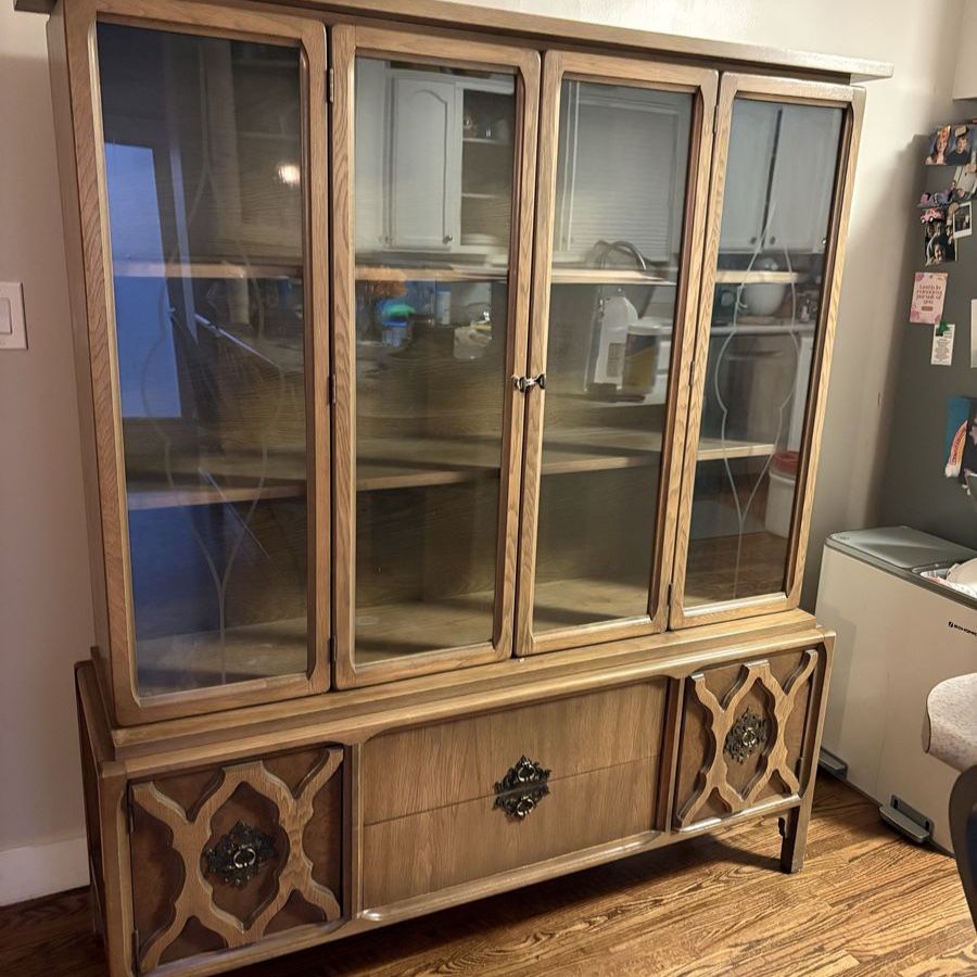 Vintage China Cabinet Bookcase Chinoiserie Hollywood Regency Sideboard