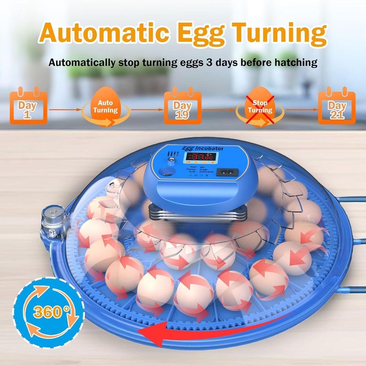 Egg Incubator: 26 Eggs, Auto Turn & Humidity