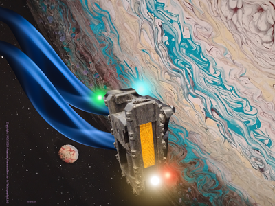 Bike Pedal Spaceship flies by Jupiter