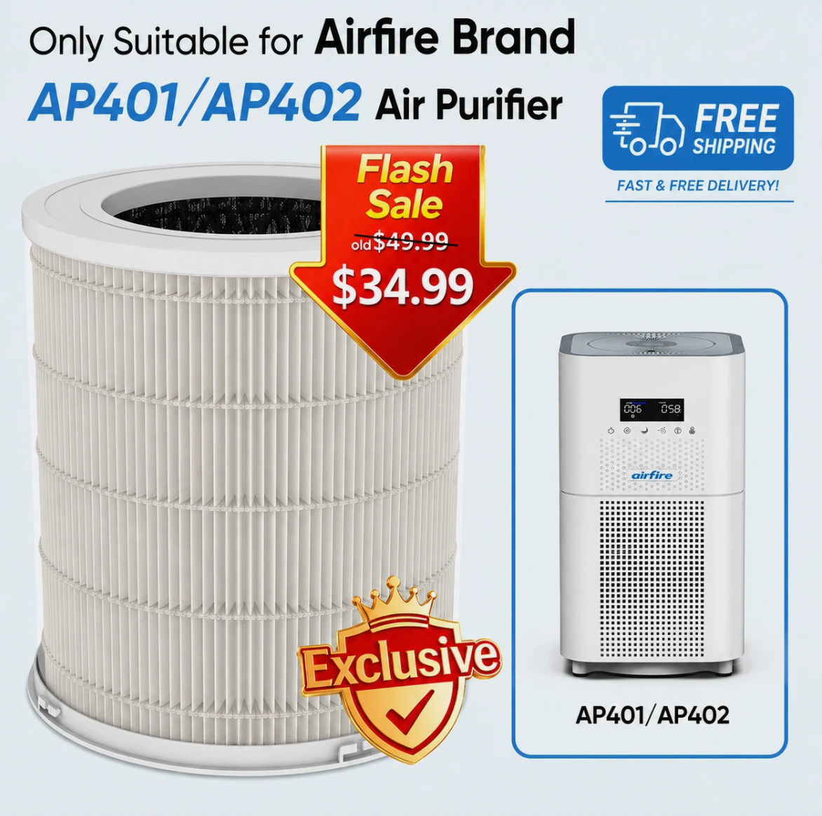 AP401 AP402 H13 True HEPA Air Purifier Replacement Filter Activated Carbon