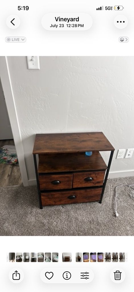 End Table Dark Wood Metal FabriC