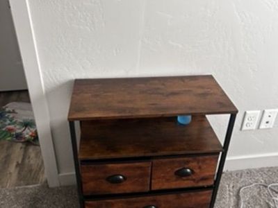 End Table Dark Wood Metal FabriC