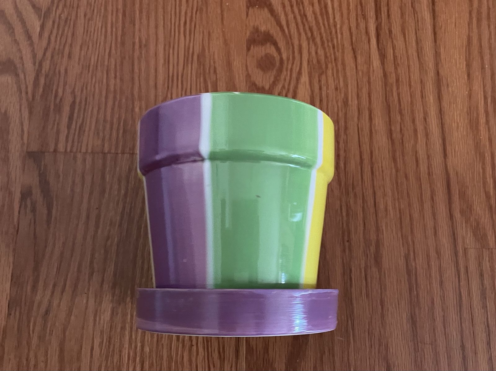 NEW Colorful Ceramic Planter Pot with Drainage Hole & Saucer - Green, Yellow, Purple Striped