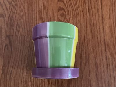 NEW Colorful Ceramic Planter Pot with Drainage Hole & Saucer - Green, Yellow, Purple Striped