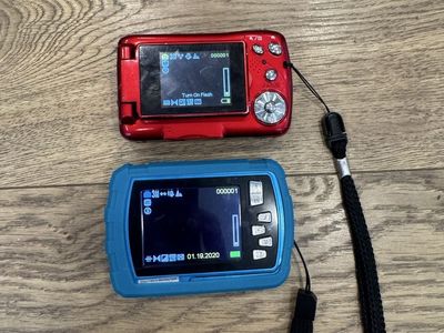 Red & Blue Digital Cameras (2-Pack) - Compact Point-and-Shoot with Wrist Straps