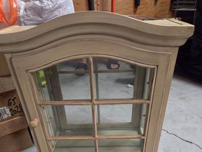 Vintage Cream Tabletop/Wall Mount Curio Cabinet - 2 Glass Shelves, 23" H x 20" W x 6" D