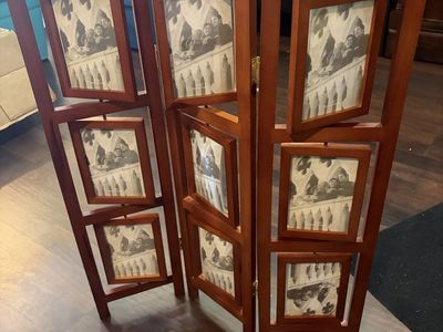 3-Panel table top Wooden Folding Picture Frame Screen - Holds 9 4x6 Photos