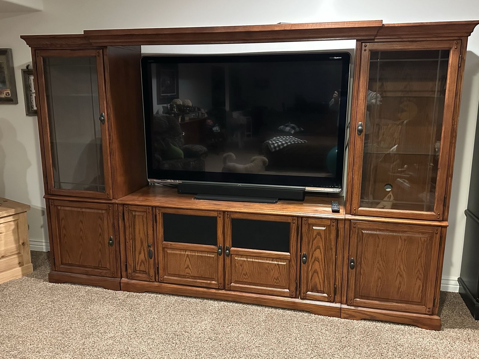 Large Wooden Entertainment Center - TV Console with Display Cabinets & Storage