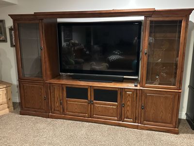 Large Wooden Entertainment Center - TV Console with Display Cabinets & Storage