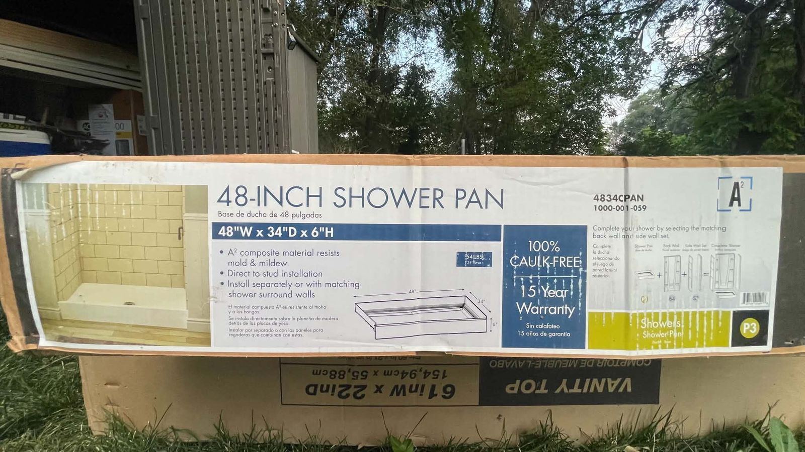 New Shower pan, Center Drain 48X34
