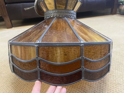 Vintage Tiffany Style Slag Glass Hanging Ceiling Light Fixture