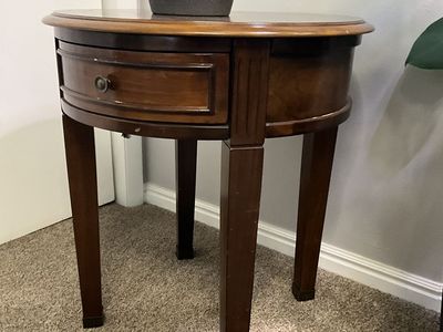 ASHLEY FURNITURE Glen Eagle Collection Cherry Contemporary Traditional 24" Round Wood End Table with Drawer - Dark Cherry Finish