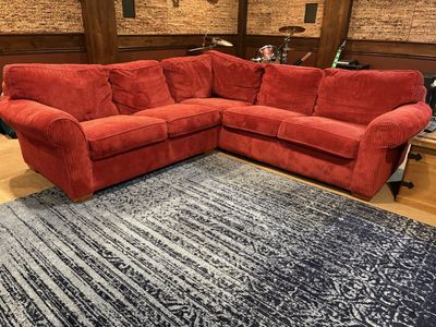 Burnt Orange Corduroy Sectional Sofa - Comfortable L-Shape Couch