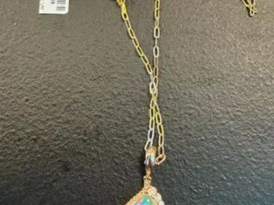 Pear-shaped Opal set in 18K Gold-overlay Sterling Silver with Natural Diamond Accents Necklace